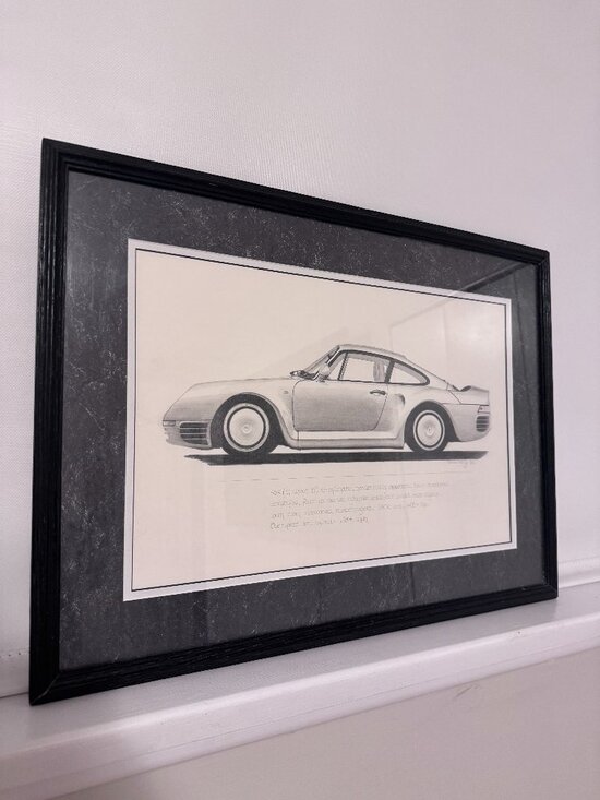 Framed Porsche 959 Technical Sketch Art Prin - Picture 1 of 2